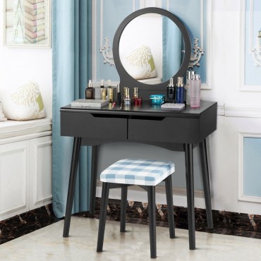 Vanity Set With Mirror Cushioned Stool Dressing Table