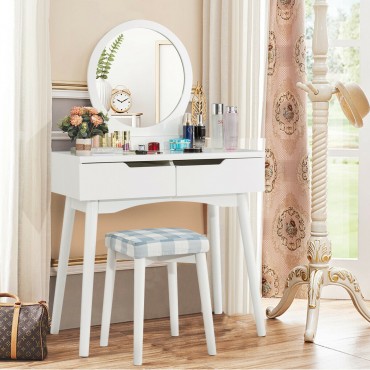 Vanity Set With Mirror Cushioned Stool Dressing Table