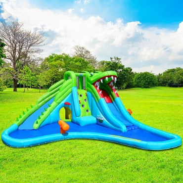 Crocodile Inflatable Water Slide Climbing Wall Bounce House