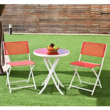 3 Pcs Folding Garden Backyard Patio Table Chairs Set