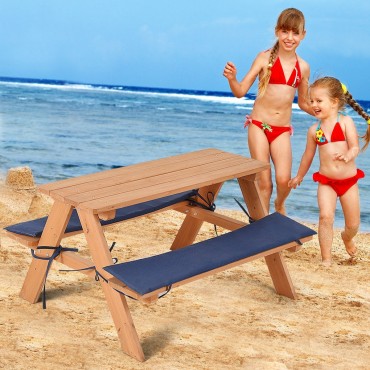 Kids Wooden Beach Table Bench Set With Cushion