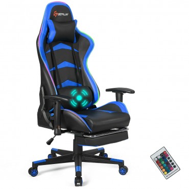 Massage LED Gaming Chair With Lumbar Support And Footrest