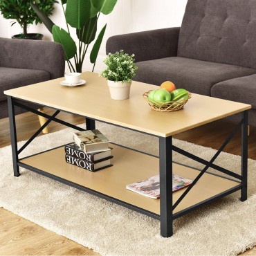 Wood Accent Coffee Table With Bottom Shelf