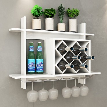 Wall Mount Wine Rack W / Glass Holder And Storage Shelf