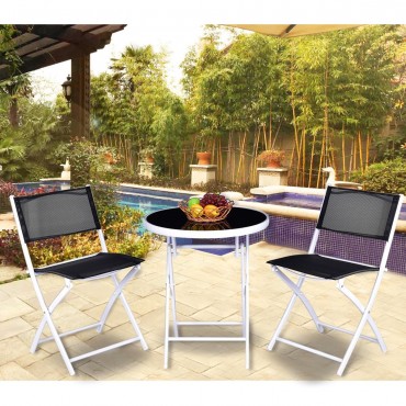 3 Pcs Folding Garden Backyard Patio Table Chairs Set