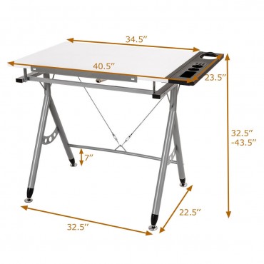 Adjustable Art And Craft Station Drawing Desk W / Side Tray