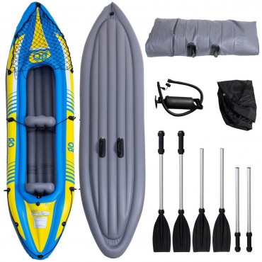 Goplus 2-Person Inflatable Canoe Boat Kayak Set With Oar And Hand Pump