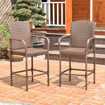 Set Of Two Outdoor Rattan Wicker Bar Chairs