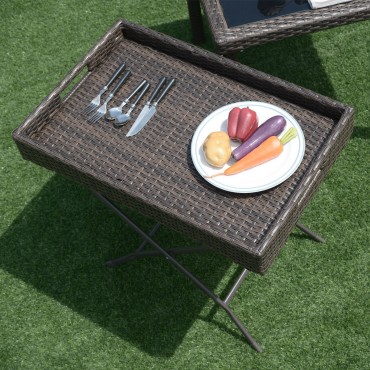 Brown Foldable Rattan Tray Table