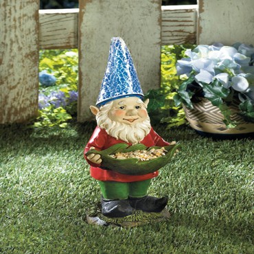 Bird Feeder Gnome Solar Garden Statue