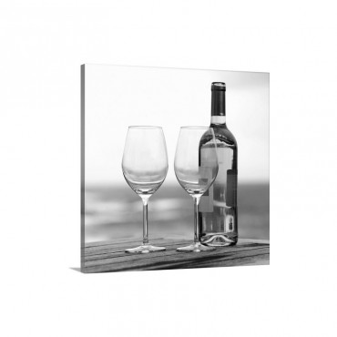 Bottle Of White Wine And Two Glasses Wall Art - Canvas - Gallery Wrap