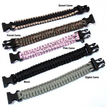 10.5 in. & 9 in. Survival Paracord Bracelets & Buckles Colors Available With Whistle