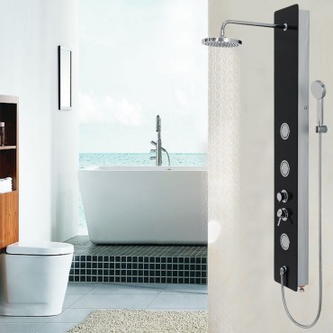 59 In. Tempered Glass Shower Panel W/ Hand Shower