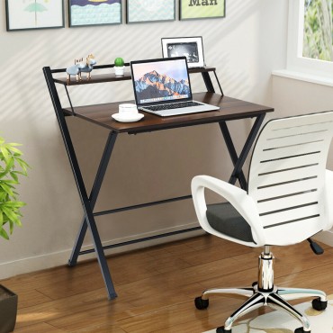 Foldable 2-Tier Wood Computer Desk