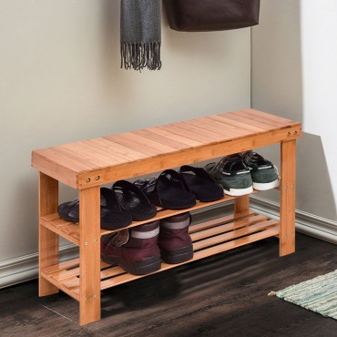 3 Tiers Bamboo Bench Storage Shoe Shelf