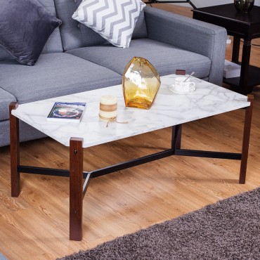 Coffee Table Accent Cocktail Table W / Faux Marble Top