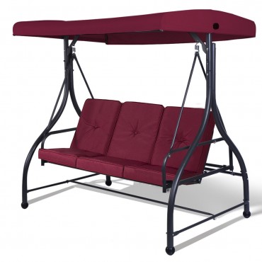 3 Seats Cushioned Porch Swing Chair
