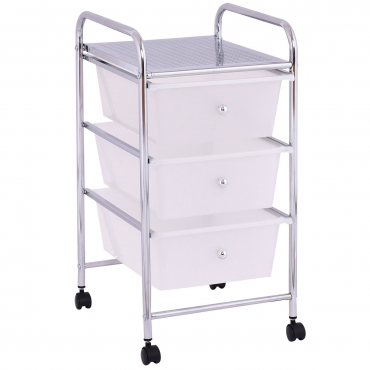 3 Drawers White Metal Rolling Storage Cart