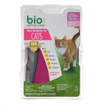 Bio Spot Active Care Flea and Tick Spot On for Cats - Cats 5+ lbs - 3 Month Supply