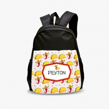 Chili Peppers Tacos Personalized Kids Black Backpack