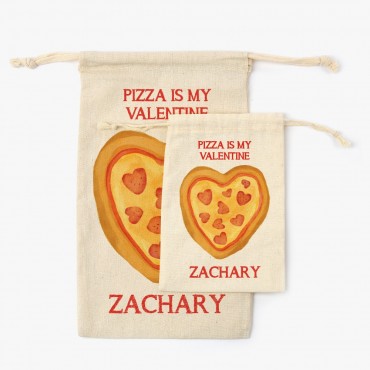 Custom Kids Pizza Valentine's Day Treat Mini Drawstring Sack