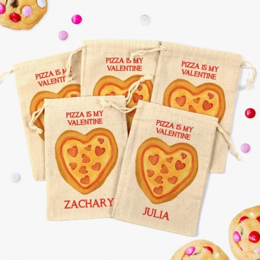 Custom Kids Pizza Valentine's Day Treat Mini Drawstring Sack