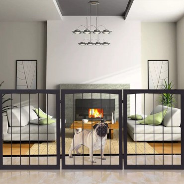 Folding Solid Wooden 3 Panel Free Standing Pet Fence