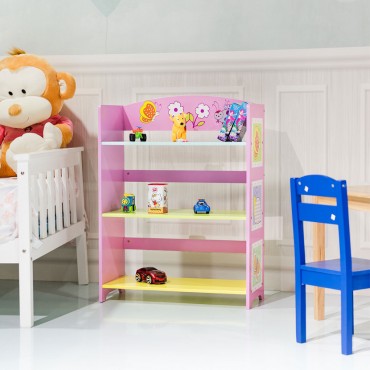 Kids Adorable Corner Adjustable Bookshelf With 3 Shelves