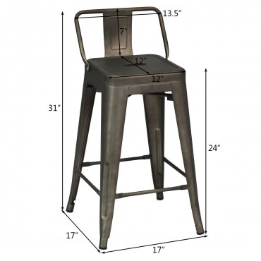 24 In. Set Of 4 Low Back Metal Counter Stool Stools