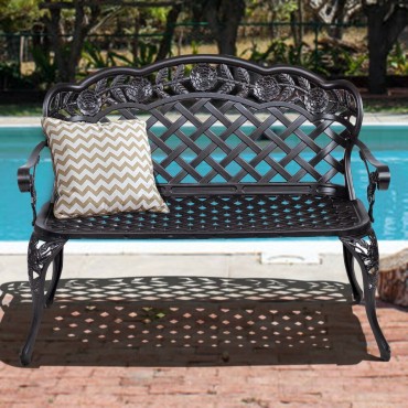 42.5 In. Outdoor Furniture Cast Aluminum Antique Garden Bench