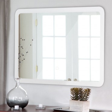 LED Wall-Mounted Bathroom Rounded Arc Corner Mirror W / Touch