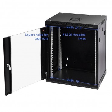 12U Wallmount Data Network Cabinet With Locking Glass Door