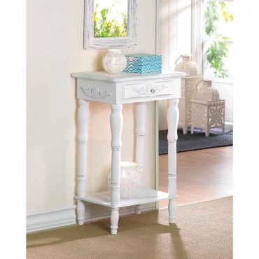 Distressed White Wood Accent Table