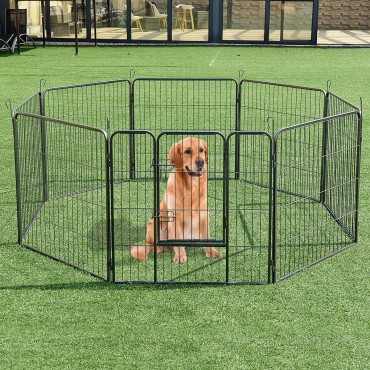 8 Metal Panel Heavy Duty Pet Dog Safety Gate Playpen