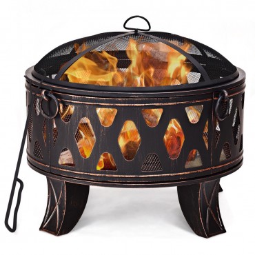 28 In. Outdoor Fire Pit BBQ Portable Camping Firepit Heater