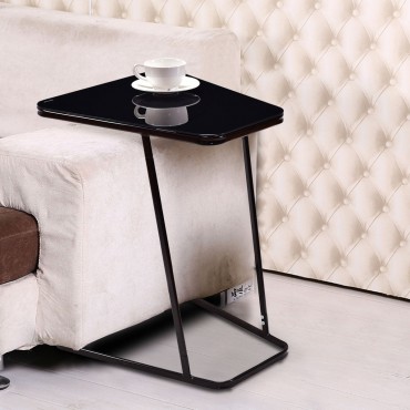 Modern C Shape Glass Steel Accent End Table
