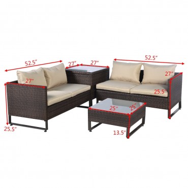 4 Pcs Brown Rattan Wicker Patio Sofa Set With A Pragmatic Table