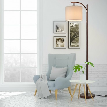 Standing Industrial Arc Light With Hanging Lamp Shade Bedroom