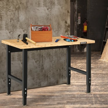 48 In. Adjustable Height Bamboo Steel Frame Workbench