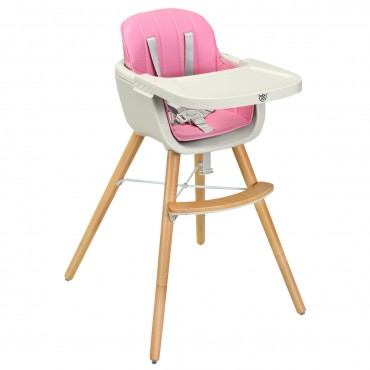 Wooden Baby 3 In 1 Convertible High Chair W / Cushion
