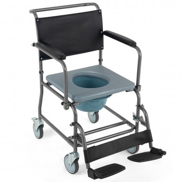 Medical Transport Toilet Commode Wheelchair With Locking Casters