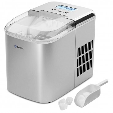 26 lbs Stainless Steel Countertop LCD Display Ice Maker