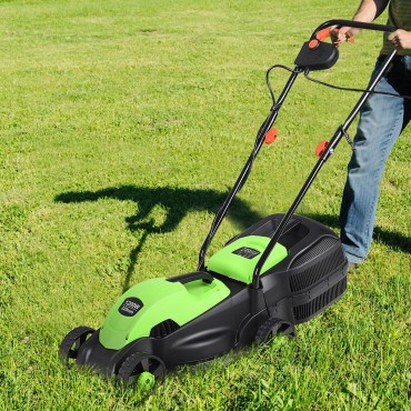 14 In. Electric Push Lawn Corded Mower With Grass Bag