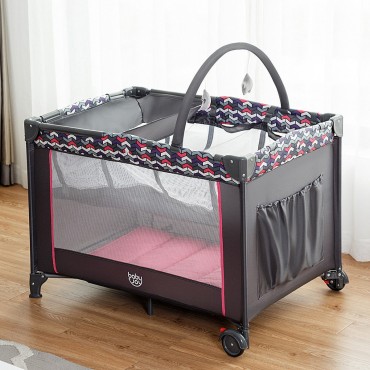 Folding Travel Baby Crib Playpen with Baby Toys
