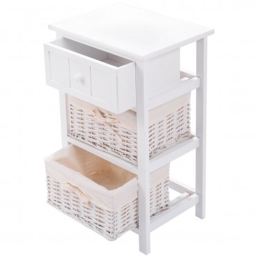 3 Layer 1 Drawer Nightstand End Table With 2 Baskets