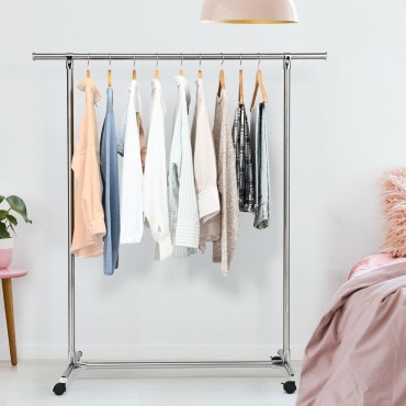 Clothing Rack Stainless Steel Heavy Duty Hanging Rail With Wheels