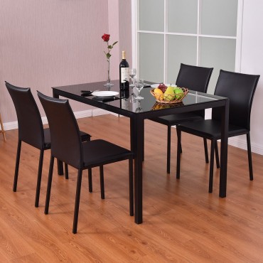 Set Of 4 PU Leather Armless Dining Chairs