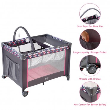 Folding Travel Baby Crib Playpen with Baby Toys