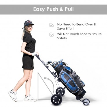 Folding Pull Push Golf Cart 3 Wheel Trolley