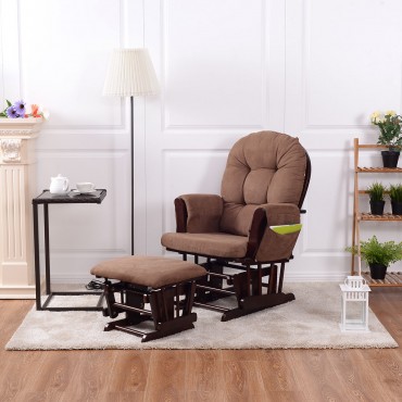 Baby Nursery Rocking Chair With Adjustable Backrest Plus Ottoman